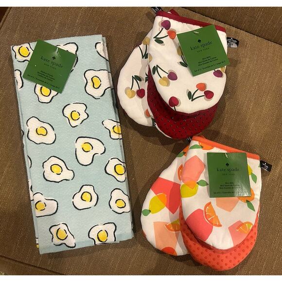 NWT KATE SPADE Cherry Mini Mitts, Fruit Mini Mitts, and Egg Dish Towels - Picture 1 of 4